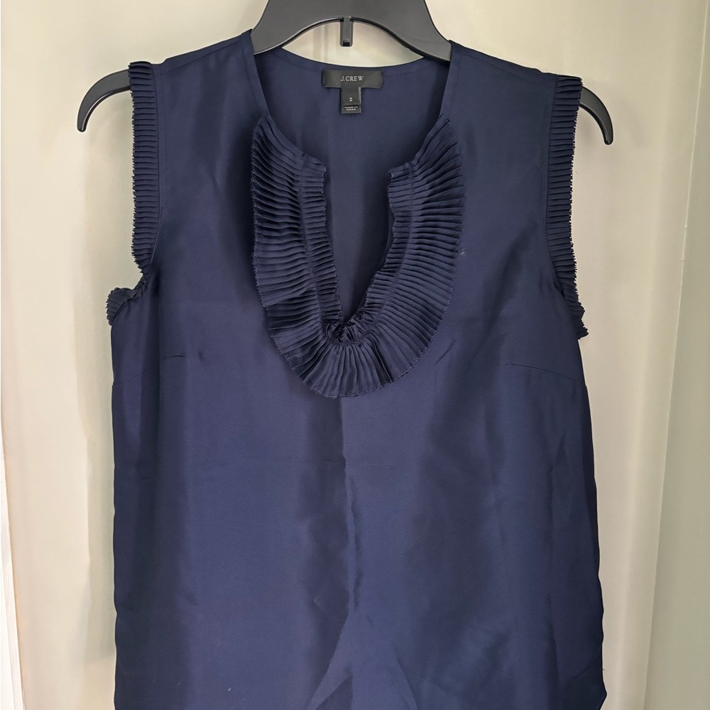 J. Crew Blue Ruffled Bib Collar Blouse